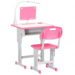 HOMCOM Σχολικό Γραφείο με Καρέκλα για Παιδιά 6-12 ετών Ρυθμιζόμενο ύψος Αναλόγιο και Στυλόθήκη - Ροζ